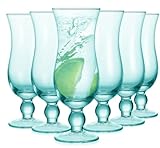 Cheardia 6 Pack Hurricane Glass, 14 oz Pina Colada Glasses Teal Gradient Light Green Tulip Drinking Cups for Juices, Cocktails, Full-Bodied Beer, Tropical Drinks, Water, Beverages