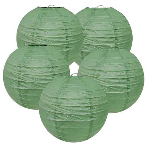 TopAAA 10 Inch Sage Green Paper Lantern for Rustic Party Bridal Shower Wedding Birthday New Year Party decorations(Set of 5, Sage Green)