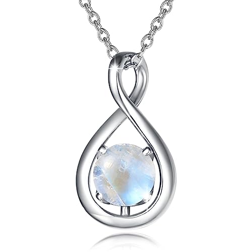 FANCIME 925 Sterling Silber Kette Infinity Anhänger Geburtsstein Kette Natürlicher Mondstein Kette Juni Geburtsstein Valentinstag Jahrestag Geburtstag Weihnachten Schmuck Geschenk Für Mutter Frauen