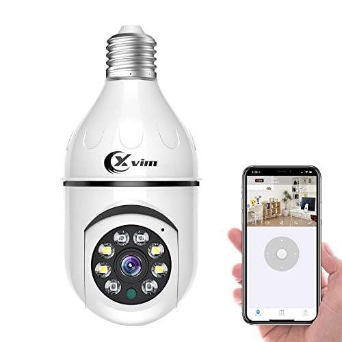 XVIM 1080P WiFi Home Bulb Camera System, Screw Base Wireless Home Surveillance Cameras System, 360 Degree View Lens Night Vision Human Motion Detection and Alarm