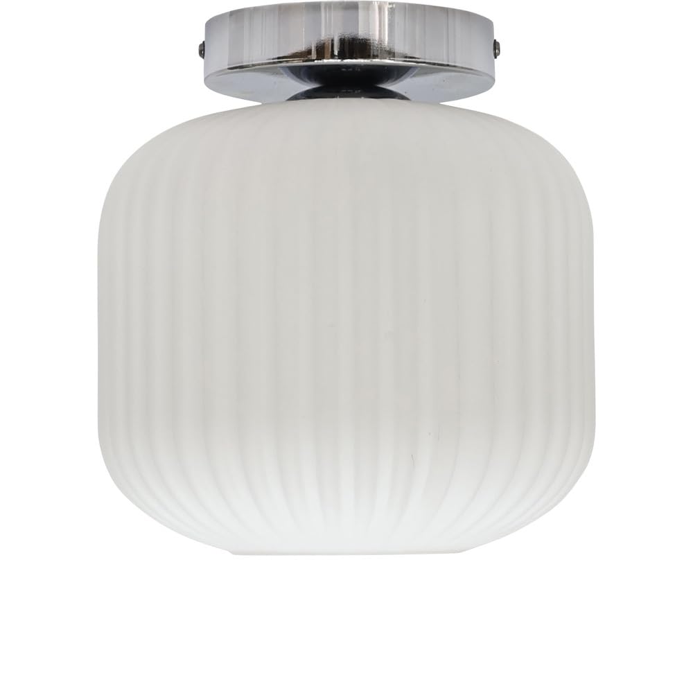 firstchoicelighting Bento - White Ribbed Glass Chrome Ceiling Light Fitting