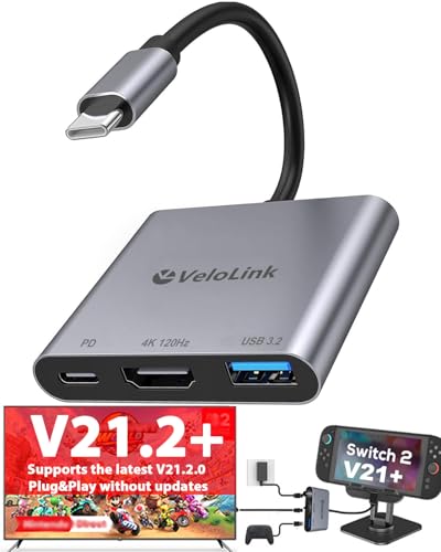 Switch 2 Dock HDMI2.1 Upgraded V21 for Nintendo Switch 2 Compatible with The Latest firmware V21+/Plug&Play/Usbc to HDMI Adapter 4k120Hz for Laptop/MacBook(No Manual Updates Required for V21