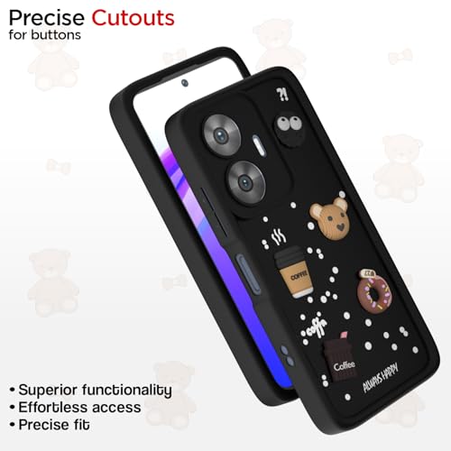Image of Pikkme Back Cover for Realme Narzo N55 / Realme C55 | Cute Fun Cartoon 3D Bear Silicone Full Body Protection Bumper Cover (Black)