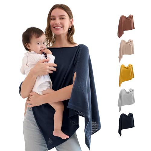 Image of Momcozy Nursing Cover for Breastfeeding, Breathable Soft Privacy Poncho, Multi-Use Stroller Cover, Baby Blanket, and Stylish Scarf, Portable, Includes Laundry Bag