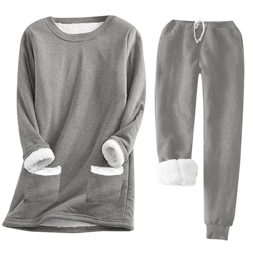 Pantalones de tela de manga ancha mujer conjunto casual felpa gris XXL