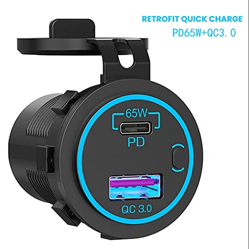 Adaptador a prueba de agua para automóvil camión de 12V cargador USB C 65W PD 6 salidas 2