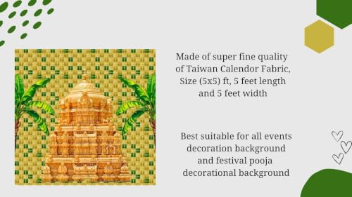Image of Temple Backdrop for Decoration | Vibrant Golden Gopuram Ceremonial Background, Coconut Leaf Temple Backdrop | Lakshmi Backdrop 5x5 feet