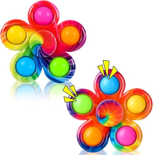 SCIONE 2PcsTie-Dye Bubble Fidget Spinner - Jouet Anti-Stress Amusant et coloré pour Enfants et Adultes - Design Durable et sûr