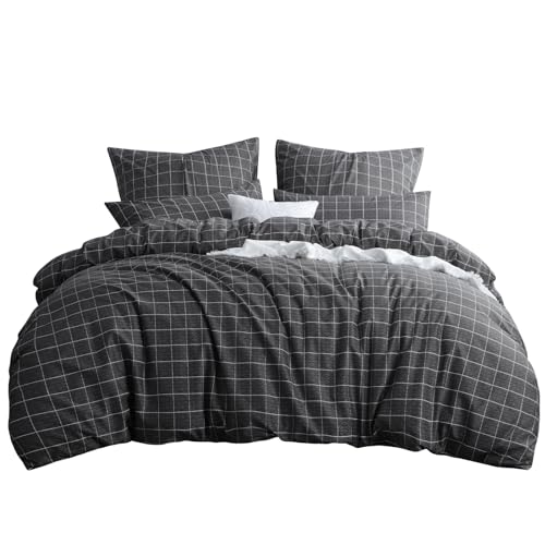 RUIKASI Bettwäsche 220x240 3 teilig Anthrazit - Bettbezug 220 x 240 Set mit Gitter Muster… – Ansicht 8