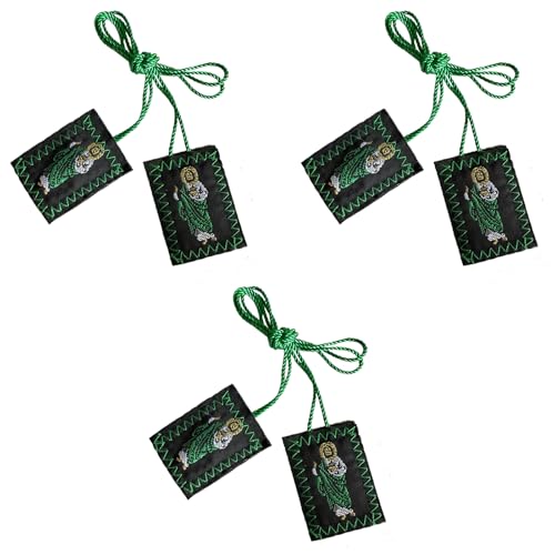 3 Pack Green Catholic Scapulars of Saint Jude, Virgen De Guadalupe/San Judas Tadeo Escapularios Catolicos Pendant, Rear View Mirror or House Blessing Hanging Religious Charm (Green Saint Jude)