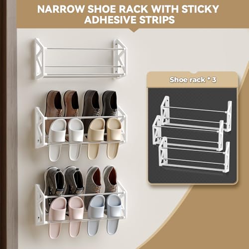 Hanging-Shoe-Rack-for-RV-3-Pack-Wall-Shoe-Rack-with-Sticky-Adhesive-Strips-Slim-Shoe-Rack-Shoe-Holder-Holds-12-Pairs-of-Shoes-Space-Saving-Wall-Mounted-Shoe-Shelf-for-Camper-White Hanging Shoe Rack for RV 3 Pack Wall Shoe Rack with Sticky Adhesive Strips Slim Shoe Rack Shoe Holder Holds 12 Pairs of Shoes Space Saving Wall Mounted Shoe Shelf for Camper White