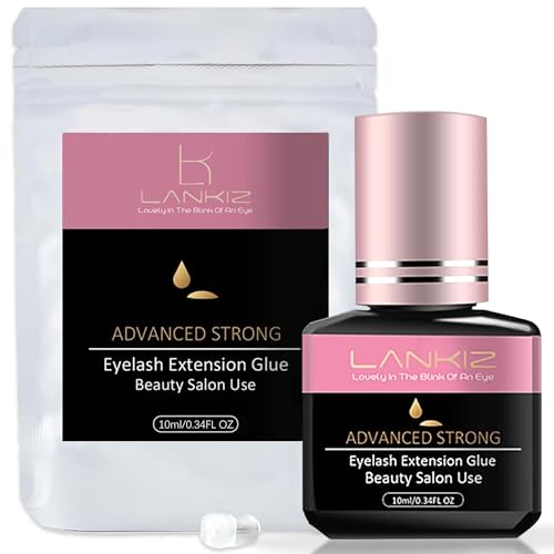 Strong Lash Extension Glue - 1 Sec Fast Drying, 6-8 Weeks Retention - 10ml / 0.34fl.oz - Extra Hold Black Lash Adhesive, Low Fume & Sensitive Friendly for Professional Salon Use