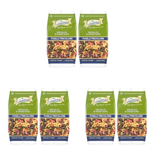 Image of Gustora Fusilli Tricolore Pasta, 1kg (Pack of 6 x 500g) | 100% Durum Wheat Semolina (Suji) Pasta with Natural Colours from Spinach & Tomato Extracts | Bronze-Cut | Cooks Al Dente | Zero Maida | Eggless | Vegetarian