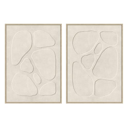 CASASELECCION Set de 2 Cuadros Decorativos de Lienzo con Marco. con Dibujo Abstracto en Color Beige. Medidas: 50x70 cm. (Relieve)