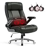 600LBS Big and Tall Massage Office Chair, Extra Wide Seat - 3D Kneading Massage & Heat Office Chair with Heavy Duty Metal Base, 3D Flip Arms, Leather Ergonomic with Thick Spring Cushion