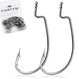 50pcs EWG Fishing Hooks, Bass Fishing Hooks Offset Worm Hook Texas Rig Hooks Live Bait Fishing Hooks for Freshwater Saltwater Size 1/0