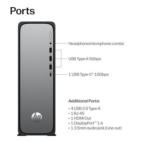 Image of HP OmniDesk Slim Desktop PC, Intel Core i5-14400, 8 GB RAM, 512 GB SSD, Intel UHD Graphics 730, Windows 11 Home, Microsoft Copilot, Meteor Silver, S03-0012 (2026)