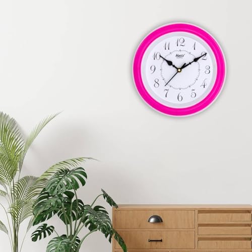 Image of Matiz Analog 30 cm X 30 cm Wall Clock | Brown | with Glass | Standard| 107 Pink