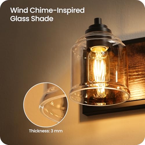 Image of 3-Light Bathroom Fixture, 23.2 inch Large Farmhouse Vanity Light, E26 Base (Bulbs Not Included), Thickened Glass Shade, for Bathroom, Bedroom, Vanity, Hallway, Rustic Brown and Black F17BD05