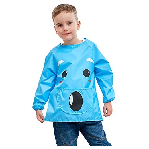 DAWNTUNG - Babero Impermeable para Bebé Niños con Mangas Largas Babi Infantil de Pintar Jugar Comer con Estampado Lindo Delantal de Pintura Escolar - 2-4 Años
