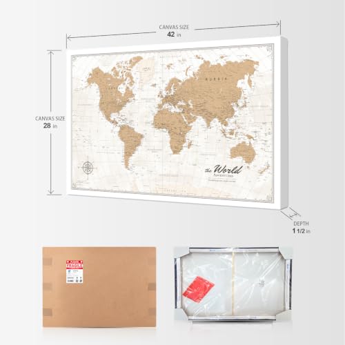 Image of IPIC Vintage World Maps for Wall, World Map Canvas, Total Size 42x28 in