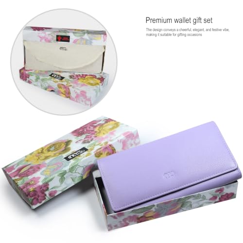 Image of Women's Top Grain Leather Wallet, RFID Blocking Bifold clutch, 17 Card Slots, Zip Pocket Organizer, Elegant Gift for Women - Birthday, Valentine, Anniversary - LAVENDER