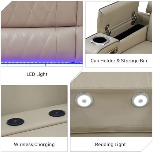 Image of Power Reclining Sectional Sofa for Living Room - Reclining Couch with Console, Cup Holders, USB Ports and LED Lights, L-Shaped Home Theater Seating Set