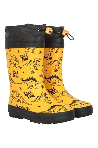 Mountain Warehouse Pattern Winter Junior Wellies - Lightweight Rain Shoes, Easy Clean Kids Wellington Boots, Rubber Outsole - Childrens Footwear for Walking Yellow Kids Shoe Size 9