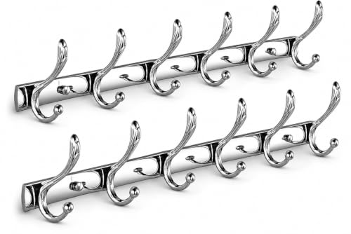 Image of Excellent Stainless Steel 12Pin Bathroom Cloth Hanger Door Wall Robe Hooks Rail for Hanging Keys, Clothes, Towel (40 Cms) Pack of 2 , Silver | 12Pin Door Wall Robe Hooks Rail, For Hanging Keys, Clothes, Towel, 40 Cms