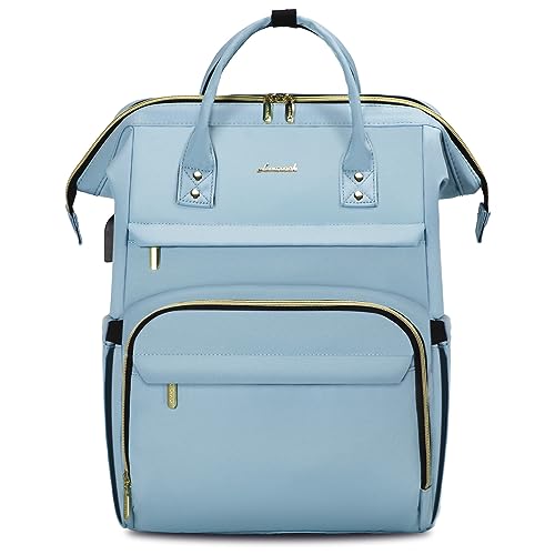 Image of LOVEVOOK Laptop Backpack for Women,17 Inch Professional Womens Travel Backpack Purse Computer Laptop Bag Nurse Teacher Backpack,Waterproof College Work Bags Carry on Back Pack with USB Port,Sky Blue