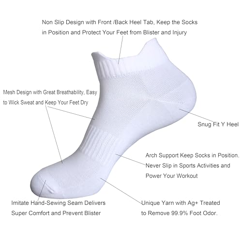 Image of Womens Anti Odor Breathable Moisture Wicking Sports Cotton Low Cut /Quarter Crew Socks for Athletes Foot