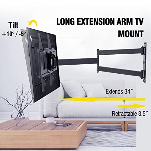 Forging Mount Corner Tv Wall Mount Long Arm Tv Mount For 23"-60" Tvs-Easy To Install Single Stud Design- 33" Of Smooth Extension Plus Swivel,Tilt,Holds 99Lbs,Universal Bracket Max Vesa 400X400Mm. #TOP2