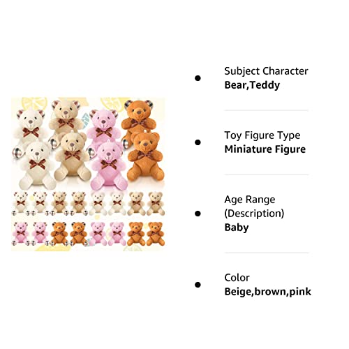 24 Pcs Tiny Bears Plush Toy 4 Inch Bear Keychain Miniature Bears Favors Mini Jointed Bear Soft Tiny Bear Doll For Baby Shower Birthday Party Wedding Decorations (Light Brown, Dark Brown, Pink, Beige) #TOP7