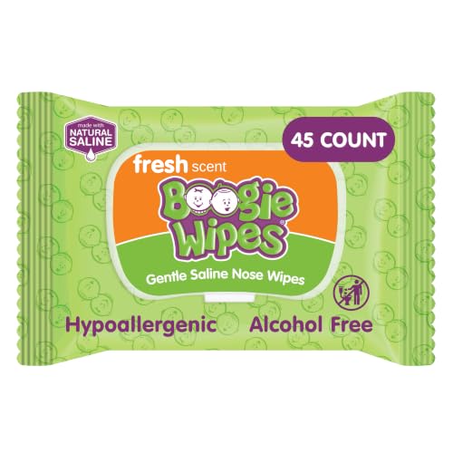 Image of Boogie Saline Nose Wipes Fresh Scent - 45 Count | Hypoallergenic & Alcohol-Free, Allergy Relief, Made with Natural Saline, Aloe, Chamomile & Vitamin E, Diaper Bag Essential