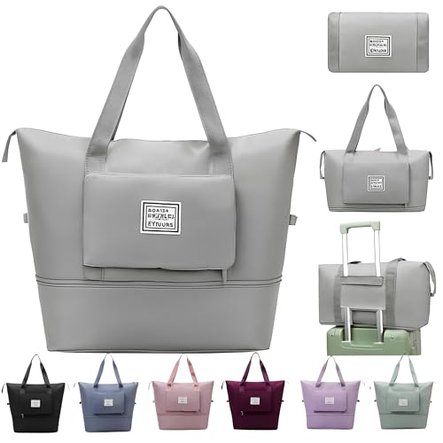 VERAT 41 Litre Expandable Nylon Travel Bags for Women/Duffle Bags for Women Luggage/Foldable Vanity Travelling Handbags/Waterproof Hand Bag for Ladies Personal Items/Overnight Luggage Bag(Grey)