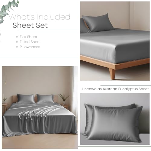 Linenwalas Eucalyptus Tencel Sheets King Size - Cooling Super Breathable Woven-Lyocell Silk Soft Deep Pocket 16" Anti Pilling 4Pc Sheets Set (King, Light Grey) - Image 4