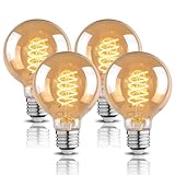 G25 Globe LED Edison Light Bulbs, 6W Equivalent to 60W, 2500K Warm White Flexible Spiral LED Filament Light Bulbs, Dimmable Vintage LED Bulb, G80 Antique Led Edison Bulbs, Amber Glass, E26, 4 Pack