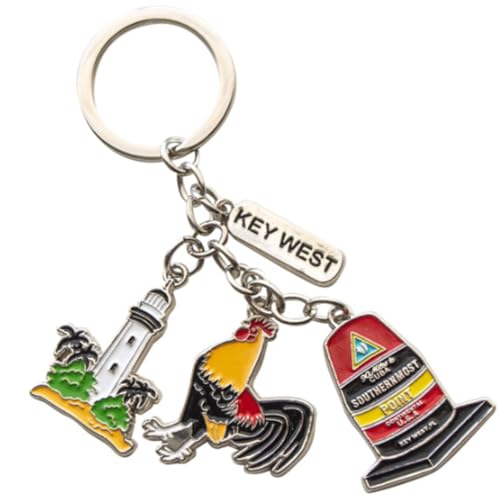 Westmon Works Key West Keychain with Metal Charms of Southernmost Point Rooster and Lighthouse Florida Souvenir