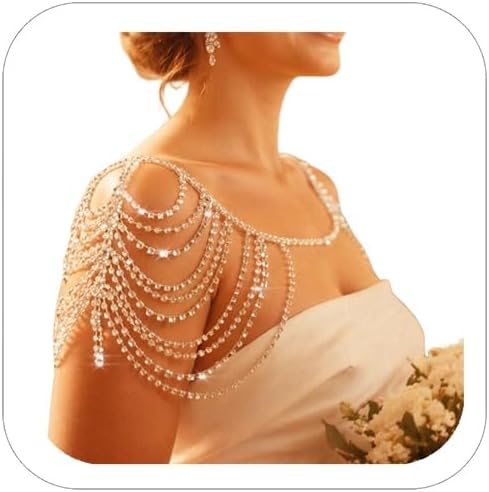 Rhinestone Shoulder Body Chain Luxury Bridal Layered Crystal Shoulder Necklace for Women Wedding Festival Rave Party Body Jewelry