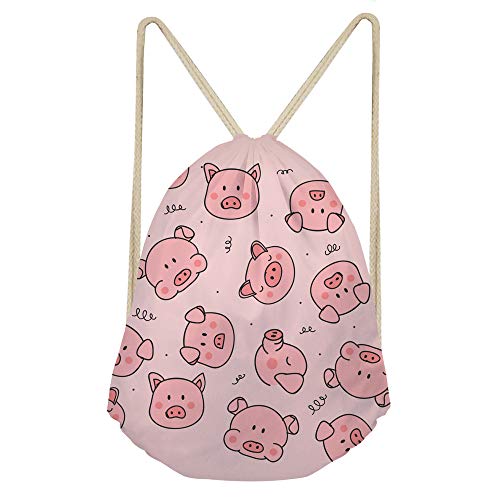 Renewold Pink Pig Drawstring Backpack Water Resistant Durable Gymsack for Women Kids