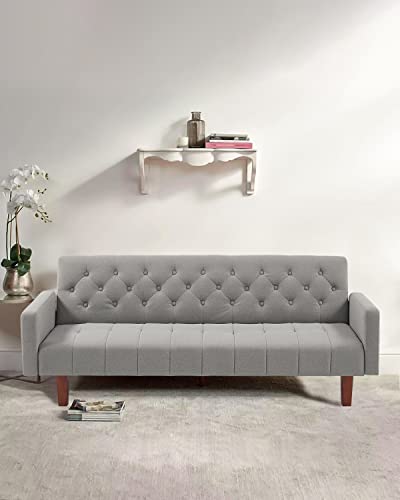 Vipnew Folding Futon Sofa Bed, Convertible Sleeper Sofa Couch, Tufted Upholstered Loveseat Sofa With Solid Wood Legs, Grey #TOP1