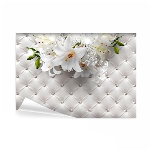 decomonkey Fototapete Blumen Leder 350x256 cm XL Tapete Wandbild Wandbild Bild Fototapeten Tapeten Wandtapete Wandtapete Lilien Lederoptik