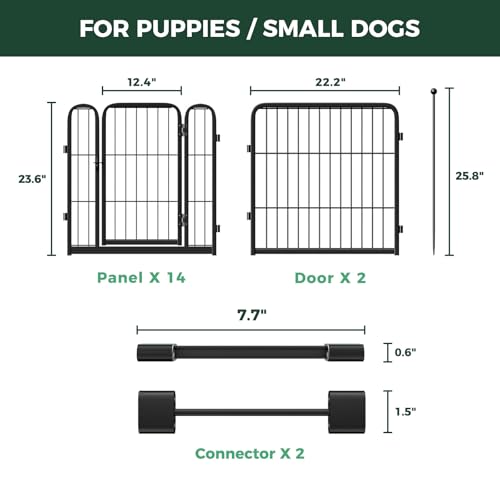 Image of FXW Rollick Unleashed Dog Playpen for Indoor, Yard, RV Camping, 24 inch 16 Panels Dog Pen with Connectors (Pack of 2) for Small and Puppy Dogs, Black│Patented