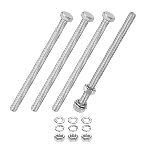 M METERXITY 4-Pack Hex Head Screw Bolt with Nuts Flat &amp; Lock Washers M5x80mm Stainless Steel Bolts and Nuts Kit Fully Threaded Metric Bolt Assortment for Equipment/Machinery