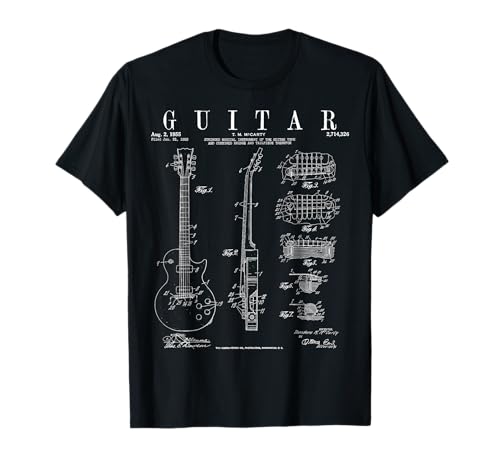 Electric Guitar Vintage Patent Guitarist Drawing Print T-Shirt