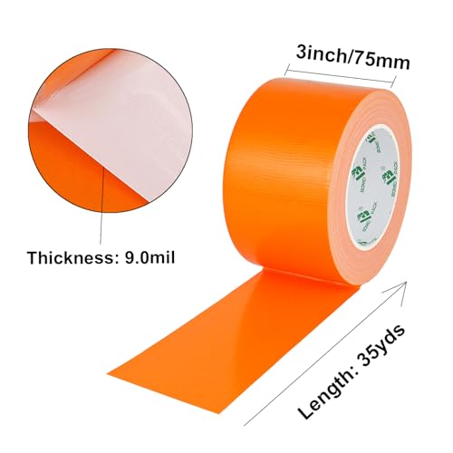 Image of BOMEI PACK 3 Inch Orange Duct Tape Waterproof,Heavy Duty,3 Inch x 35 Yards,9 Mil Industrial Grade Yellow Duct,No Residue,Strong,Flexible and All Weather,Professional for Indoor & Outdoor Use