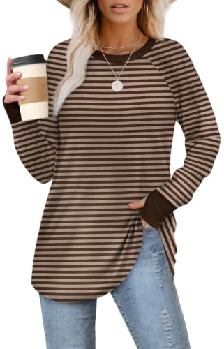 Image of XIEERDUO Womens Tunic Tops to Wear with Leggings Long Sleeve Thumb Hole Shirts Crew Neck Curved Hem