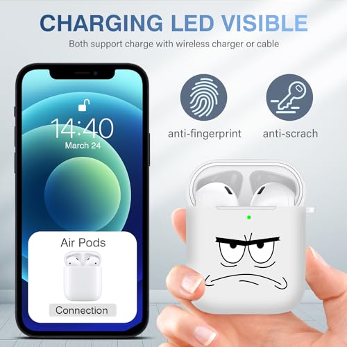 Image of for Airpods Case,Don't Touch Me Cool Cover with Lanyard Big Eyes Cute Cartoon for Airpods 2nd Generation Case,Soft Shockproof Cover for Women Men-White