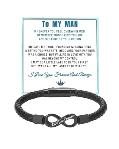 Coolvy Mens Bracelet To My Man Infinity Bracelet for Men Boyfriend Husband Birthday Christmas Valentine Fathers Gifts for Him Braided Leather Bracelets (To My Man Adjustable)