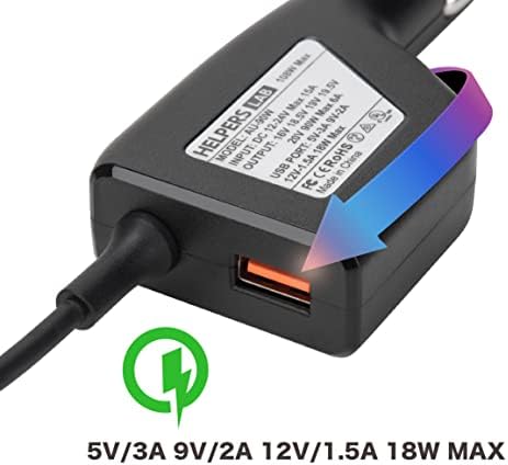 Helpers Lab 19.5V 3.33A 65W Blue Tip Car Adapter Charger With USB QC3.0 Compatible For HP Laptop Envy4 Envy6 EliteBook TouchSmart Folio Pavilion Stream Spectre Zbook chromebook Power Supply